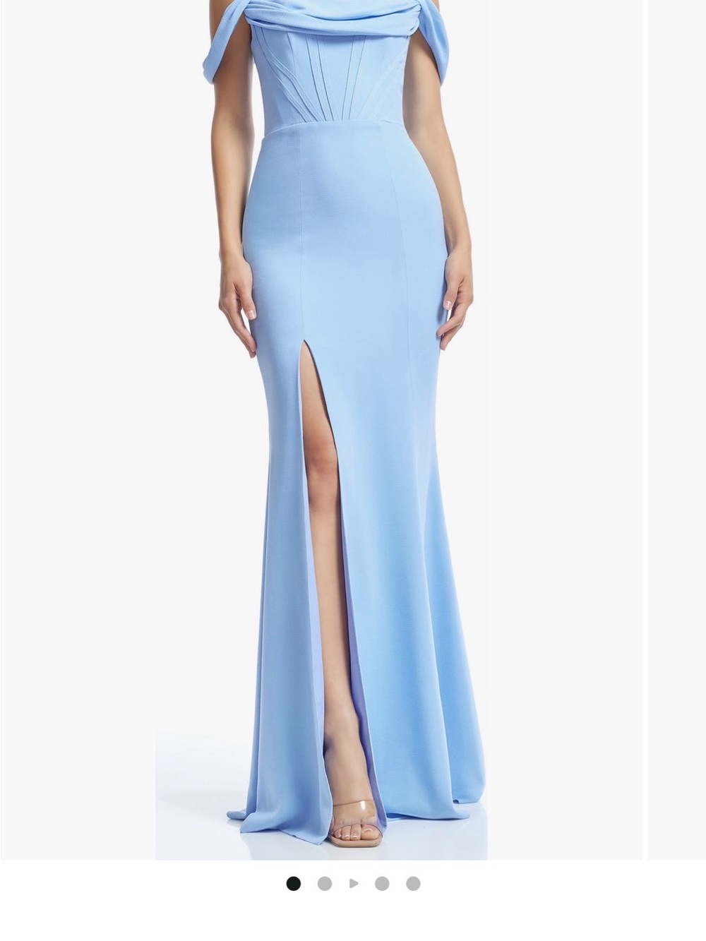 Dress the Population Light Blue Off-Shoulder Mermaid Gown with Front Slit